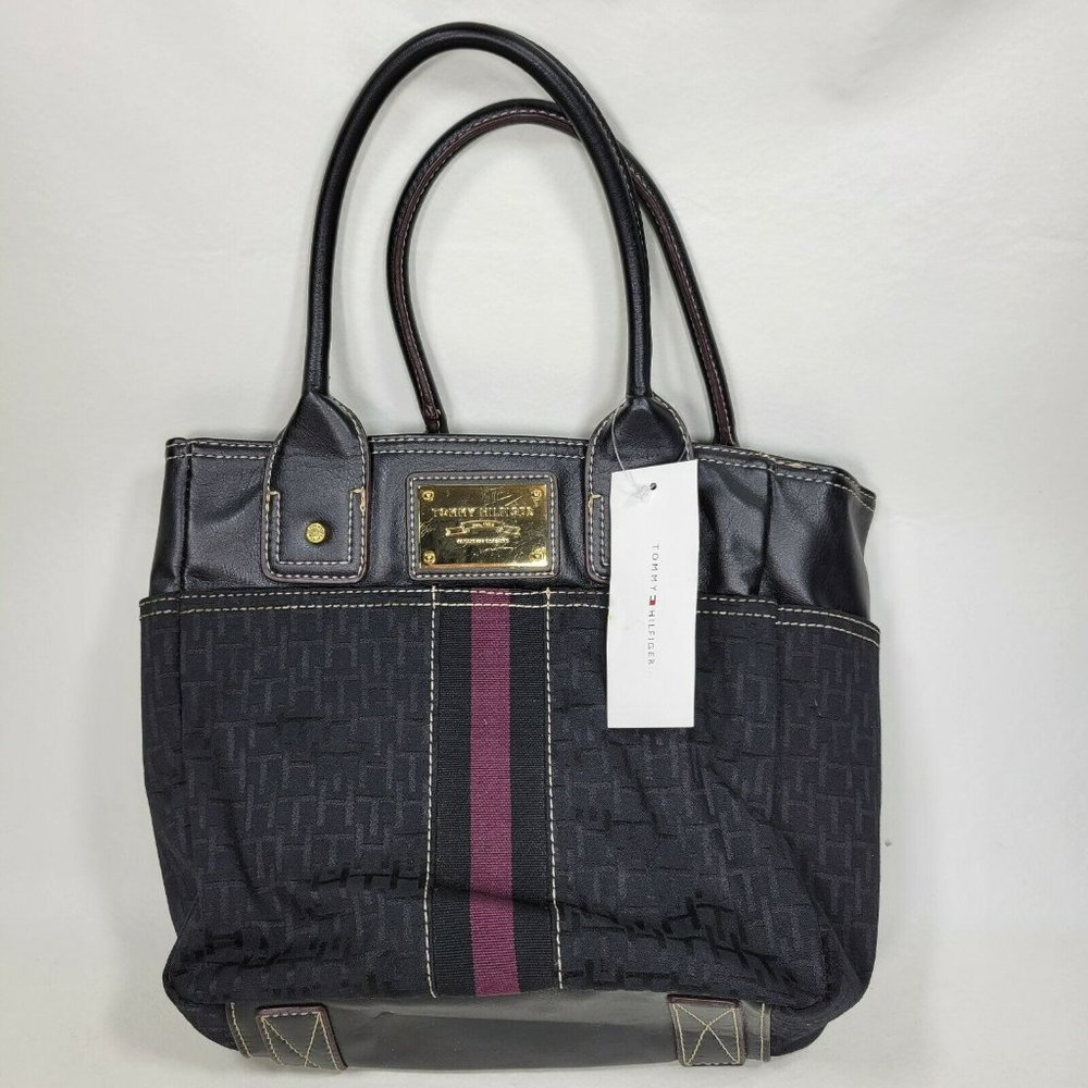 Tommy Hilfiger Handbag Purse NWT Black / Purple Logo 2007